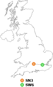 map showing distance between SN3 and SW6