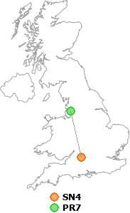 map showing distance between SN4 and PR7