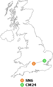 map showing distance between SN6 and CM24