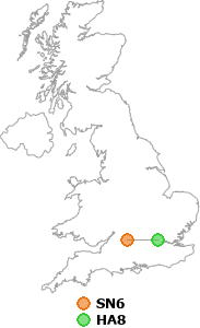 map showing distance between SN6 and HA8