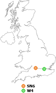 map showing distance between SN6 and W4