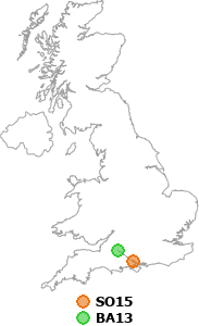 map showing distance between SO15 and BA13