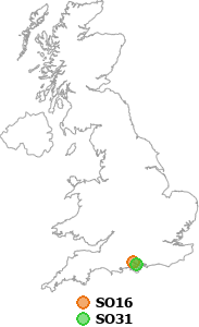 map showing distance between SO16 and SO31