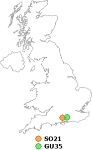map showing distance between SO21 and GU35