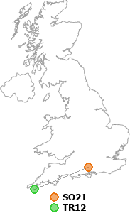 map showing distance between SO21 and TR12