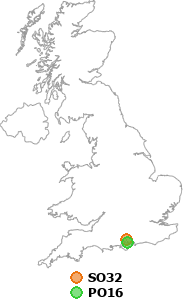 map showing distance between SO32 and PO16