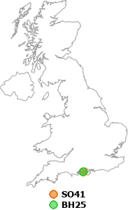 map showing distance between SO41 and BH25