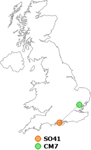 map showing distance between SO41 and CM7
