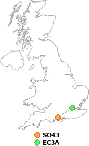 map showing distance between SO43 and EC3A