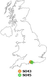 map showing distance between SO43 and SO45