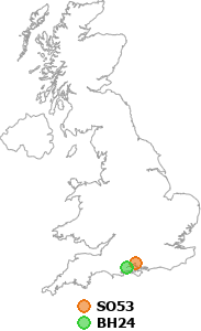 map showing distance between SO53 and BH24