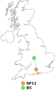 map showing distance between SP11 and B5