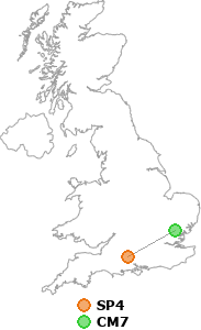 map showing distance between SP4 and CM7
