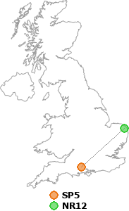 map showing distance between SP5 and NR12