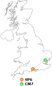 map showing distance between SP6 and CM7