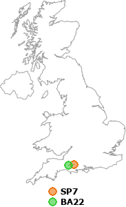 map showing distance between SP7 and BA22