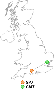 map showing distance between SP7 and CM7