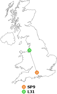 map showing distance between SP9 and L31