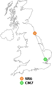 map showing distance between SR6 and CM7