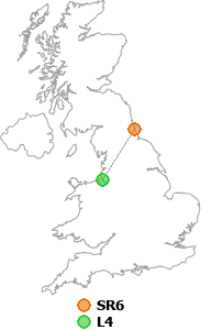map showing distance between SR6 and L4