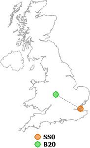 map showing distance between SS0 and B20