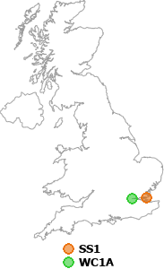 map showing distance between SS1 and WC1A