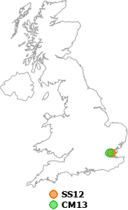 map showing distance between SS12 and CM13