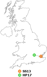 map showing distance between SS13 and HP17