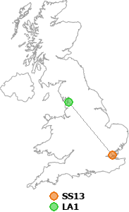 map showing distance between SS13 and LA1