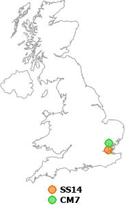 map showing distance between SS14 and CM7