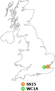 map showing distance between SS15 and WC1A