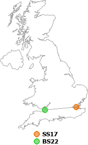 map showing distance between SS17 and BS22