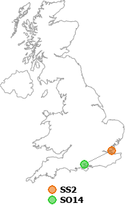 map showing distance between SS2 and SO14