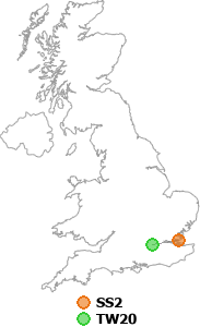 map showing distance between SS2 and TW20