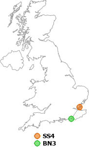 map showing distance between SS4 and BN3