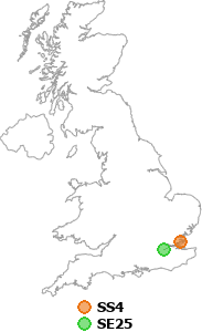 map showing distance between SS4 and SE25