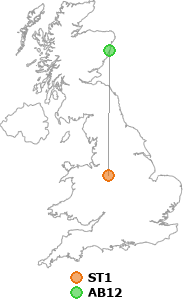 map showing distance between ST1 and AB12