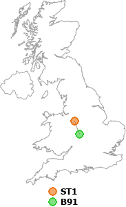 map showing distance between ST1 and B91