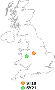 map showing distance between ST10 and SY21