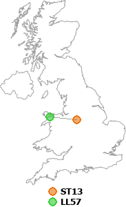map showing distance between ST13 and LL57