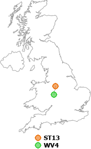 map showing distance between ST13 and WV4