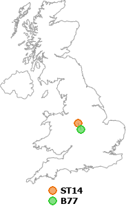 map showing distance between ST14 and B77