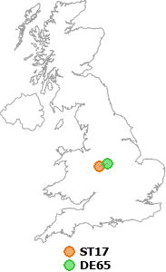 map showing distance between ST17 and DE65