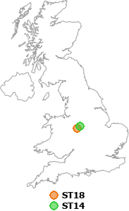 map showing distance between ST18 and ST14