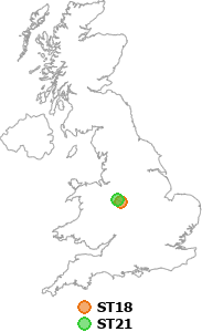map showing distance between ST18 and ST21