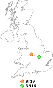 map showing distance between ST19 and NN16