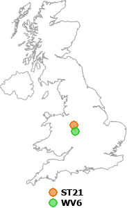 map showing distance between ST21 and WV6