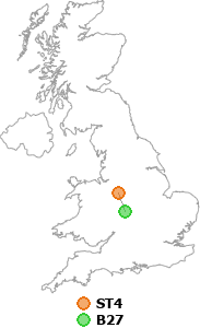 map showing distance between ST4 and B27