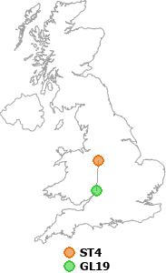 map showing distance between ST4 and GL19