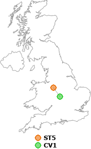 map showing distance between ST5 and CV1